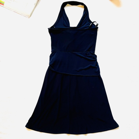 Navy Stretch Jersey Halter Neck Faux Wrap Marilyn Dress - Picture 10 of 12